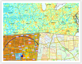 Show Demographic Data at the County, Zip Code, Carrier Route, Census Tract level and more!
