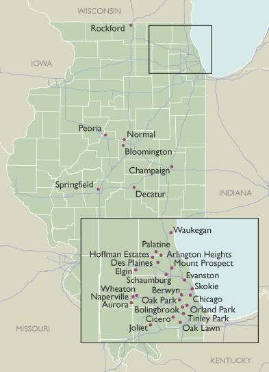 City Zip Code Wall Maps of Illinois