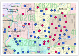 Blue dots mark customers who spend on average $150 a year, while Red does indicate those who spend over $450 on this stores products