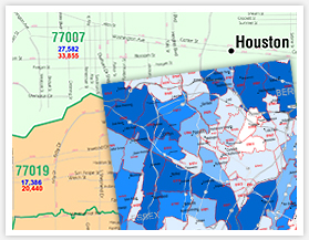 Show single or multiple demographics variables by color coded areas or numeric values