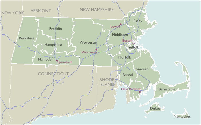 County Map of Massachusetts