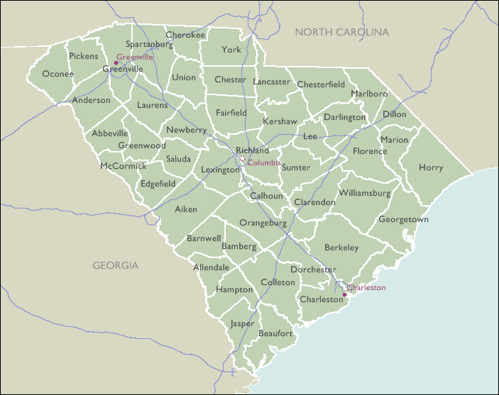 County Map of South Carolina