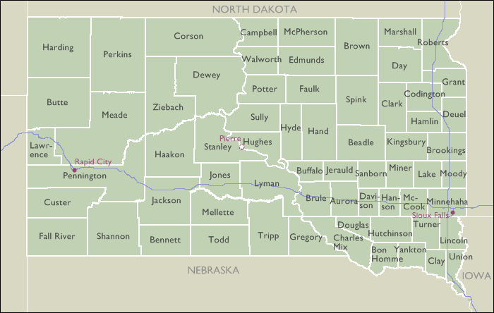 South Dakota County Map With Towns