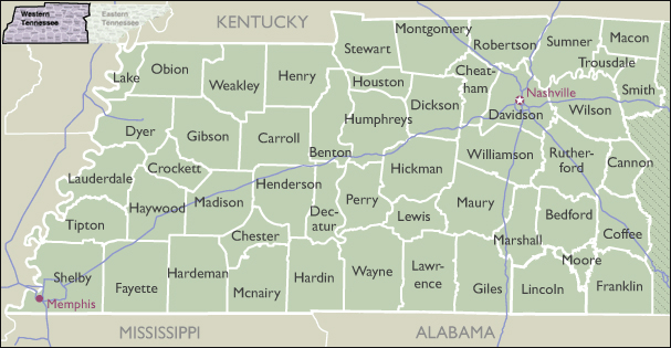 County Map of Tennessee