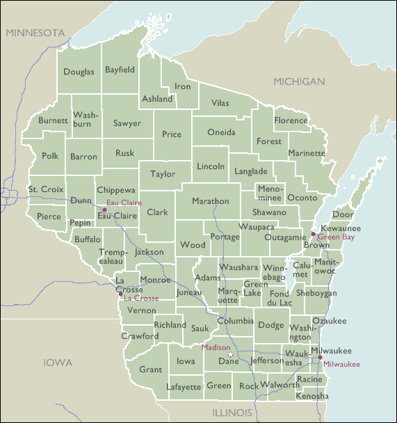 County Map of Wisconsin