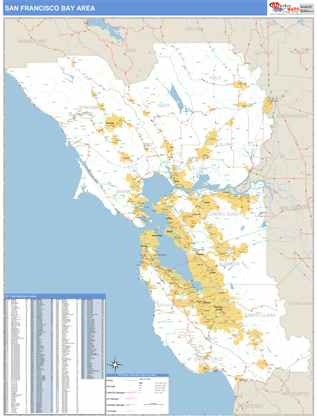 Bay Area City Wall Map Basic Style