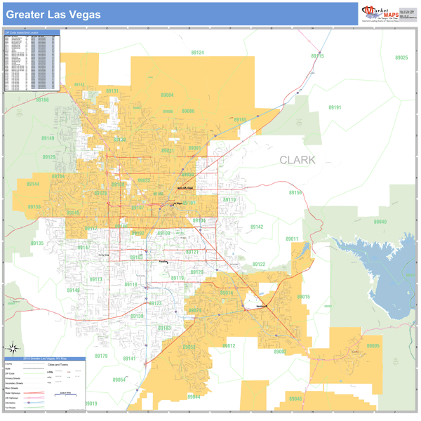 Greater Las Vegas Wall Map Basic Style