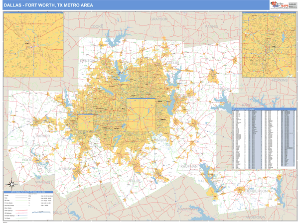 Dallas Fort Worth Wall Map Basic Style