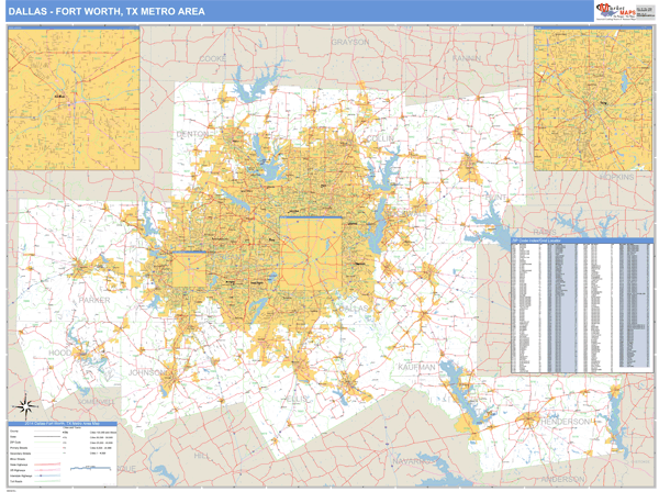 Dallas Fort Worth City Wall Map Basic Style