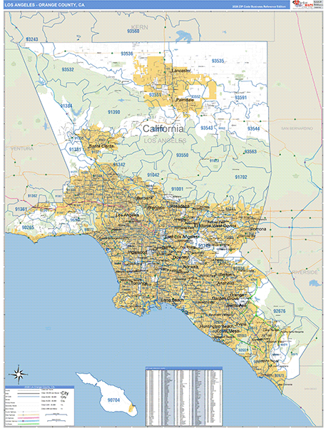 Los Angeles-Orange County, CA Wall Map