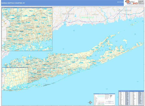 Nassau-Suffolk County, NY Zip Code Map