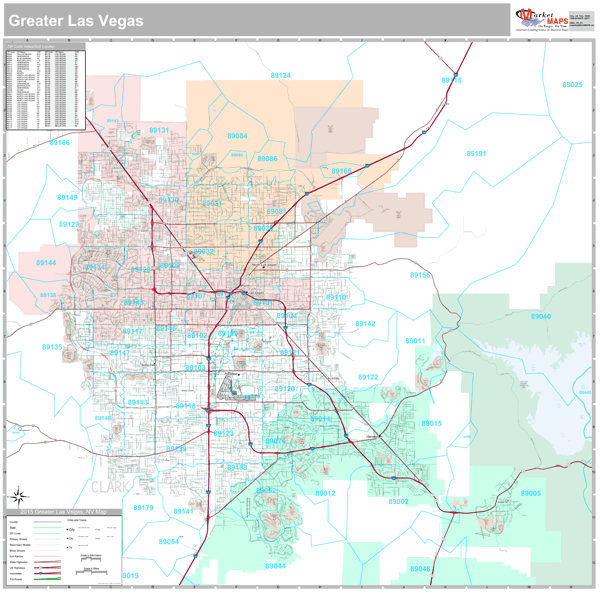 Greater Las Vegas Wall Map Premium Style