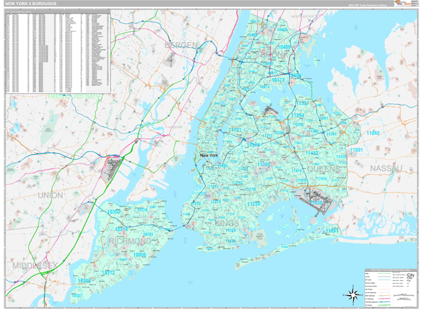 New York 5 Boroughs, NY Wall Map