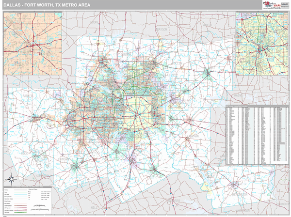 Dallas Fort Worth Wall Map Premium Style