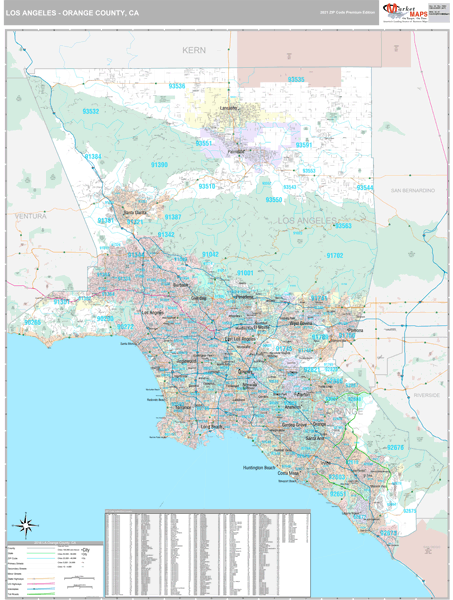 Los Angeles-Orange County, CA Zip Code Map