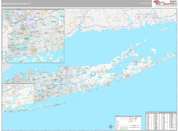 Nassau Suffolk County, NY Wall Map