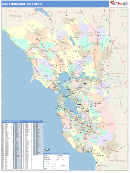 Bay Area Wall Map Color Cast Style
