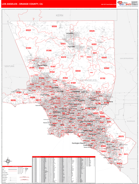 Los Angeles-Orange County, CA Wall Map