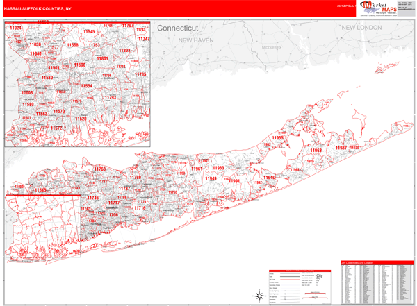 Nassau-Suffolk County, NY Zip Code Map