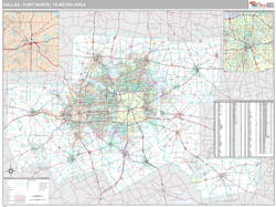 Dallas Fort Worth City Wall Map Premium Style