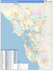 Bay Area City Wall Map Color Cast Style