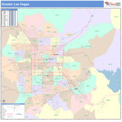 Greater Las Vegas City Digital Map Color Cast Style