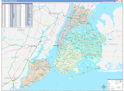 New York 5 Boroughs City Digital Map Color Cast Style