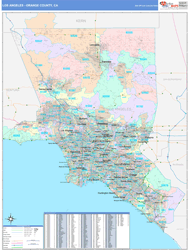 Los Angeles Orange County Digital Map Color Cast Style