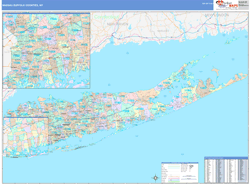 Nassau Suffolk County Wall Map Color Cast Style