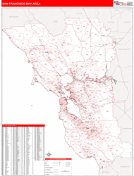 Bay Area City Wall Map Red Line Style