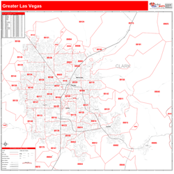 Greater Las Vegas City Wall Map Red Line Style