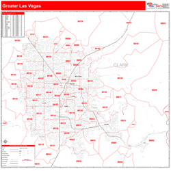 Greater Las Vegas City Digital Map Red Line Style