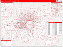 Dallas Fort Worth City Digital Map Red Line Style