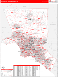 Los Angeles Orange County Digital Map Red Line Style