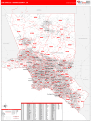 Los Angeles Orange County Wall Map Red Line Style