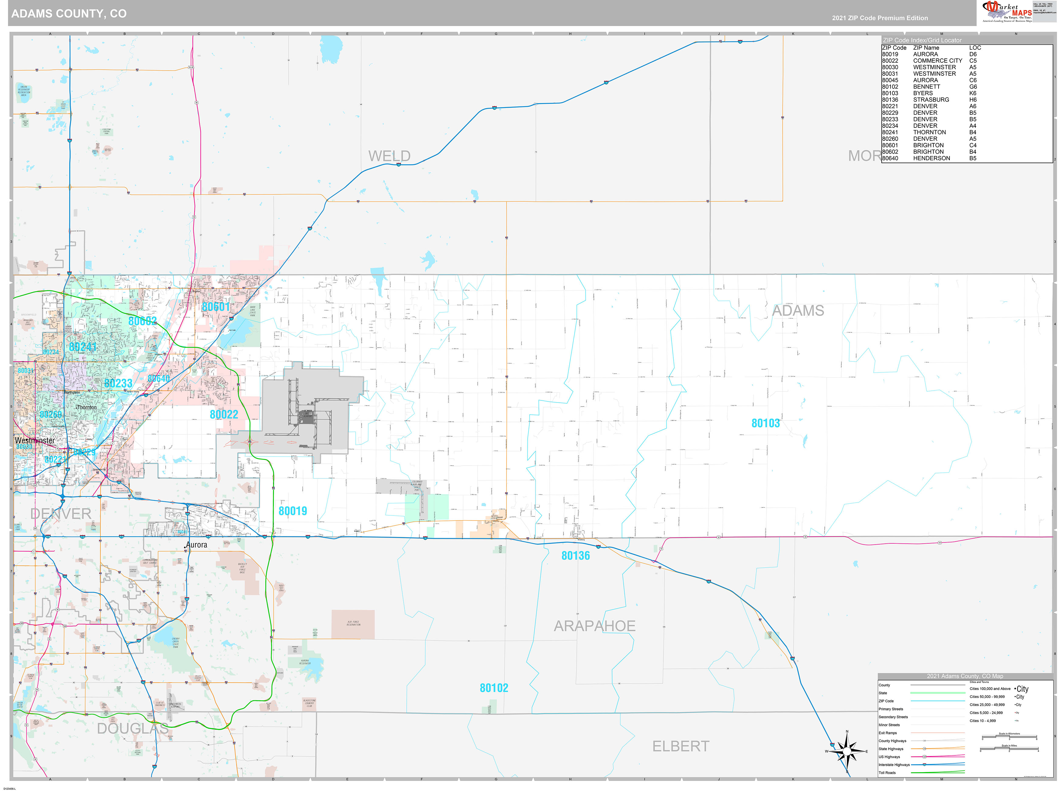 Adams County Wall Map Premium Style
