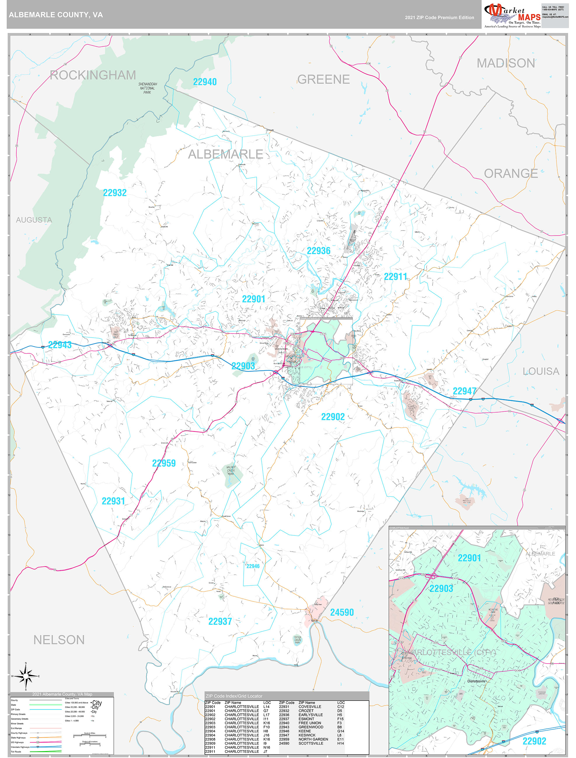 Albemarle County Wall Map Premium Style
