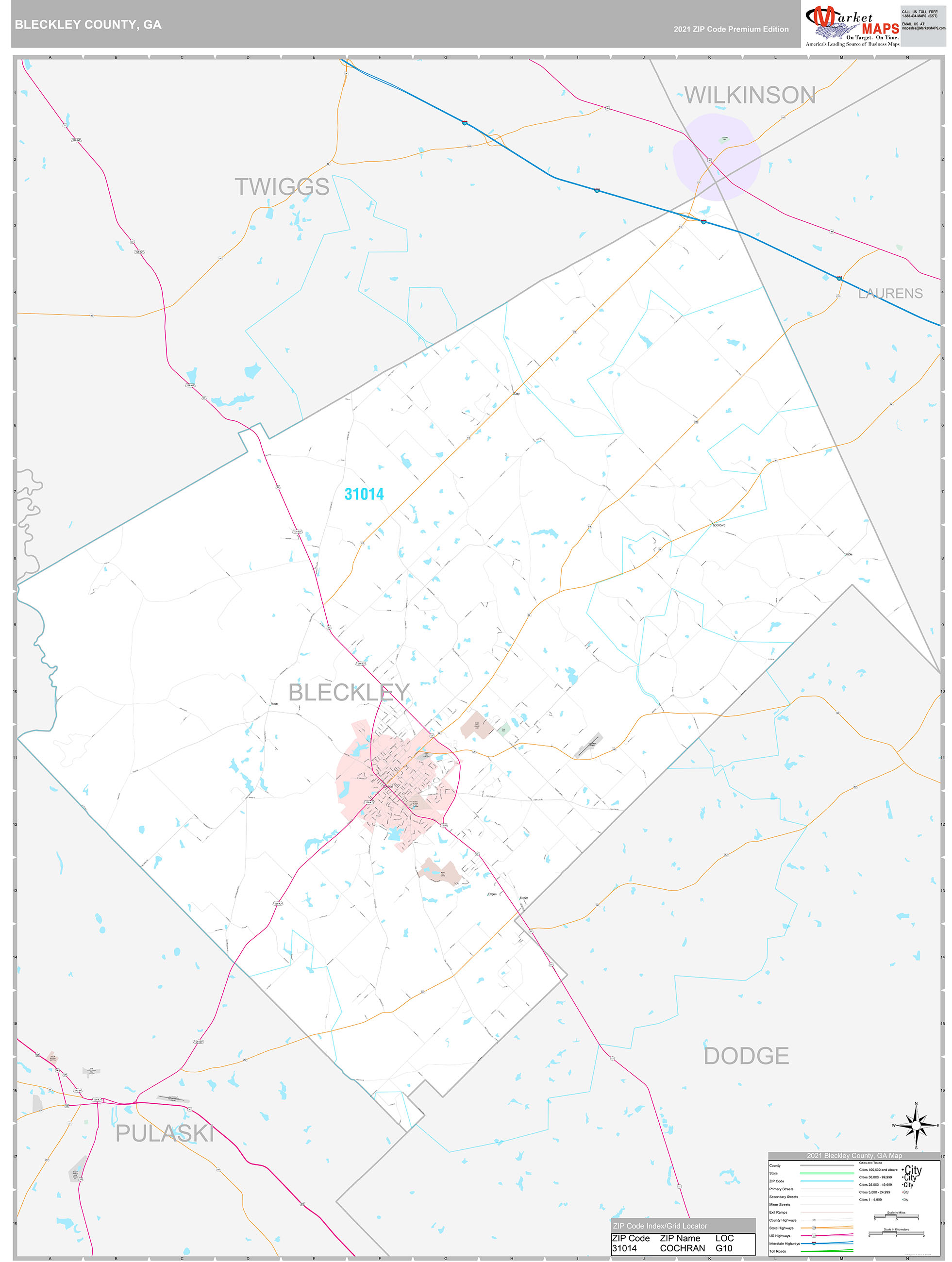 Bleckley County Wall Map Premium Style