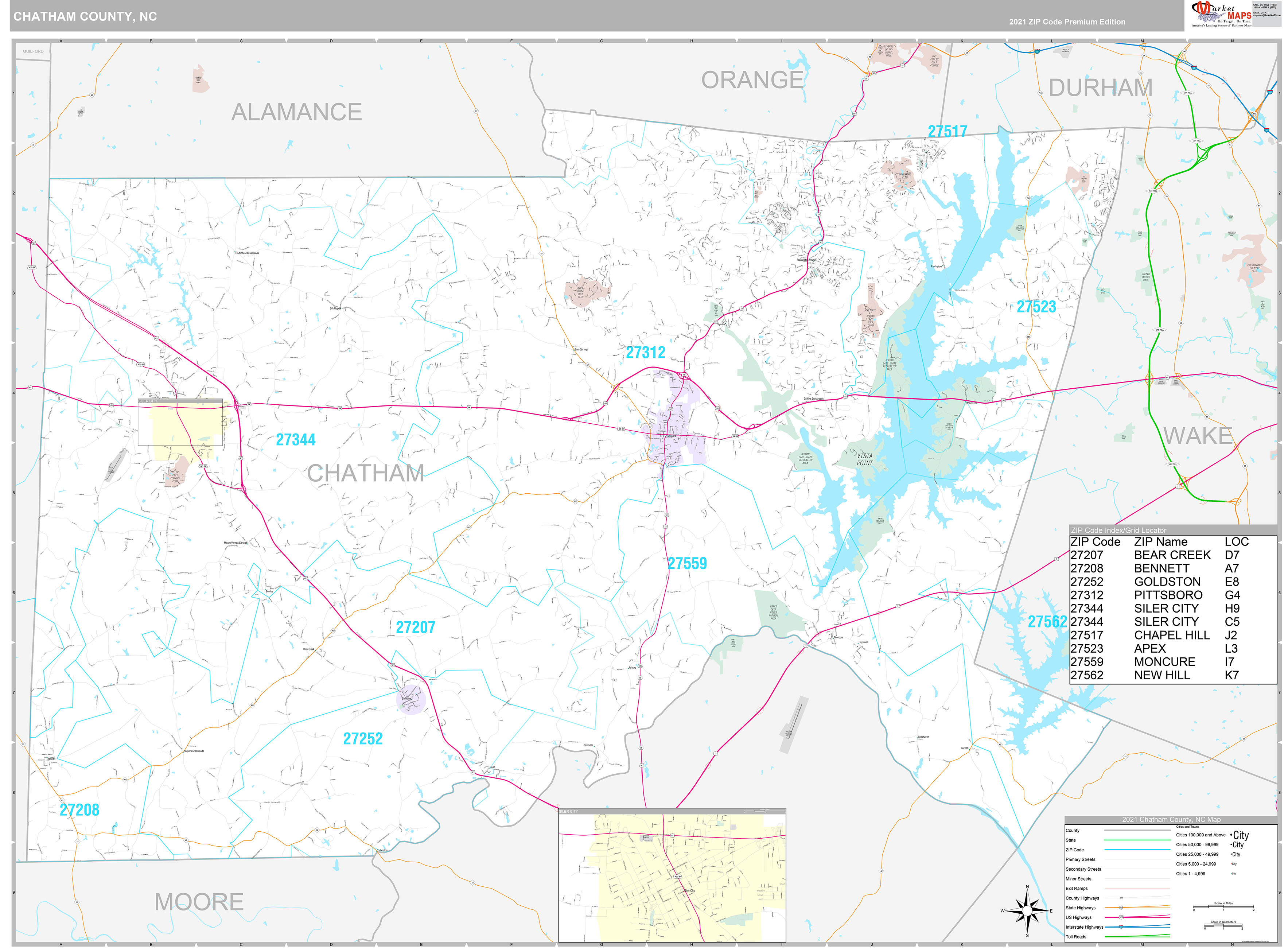 Chatham County Wall Map Premium Style
