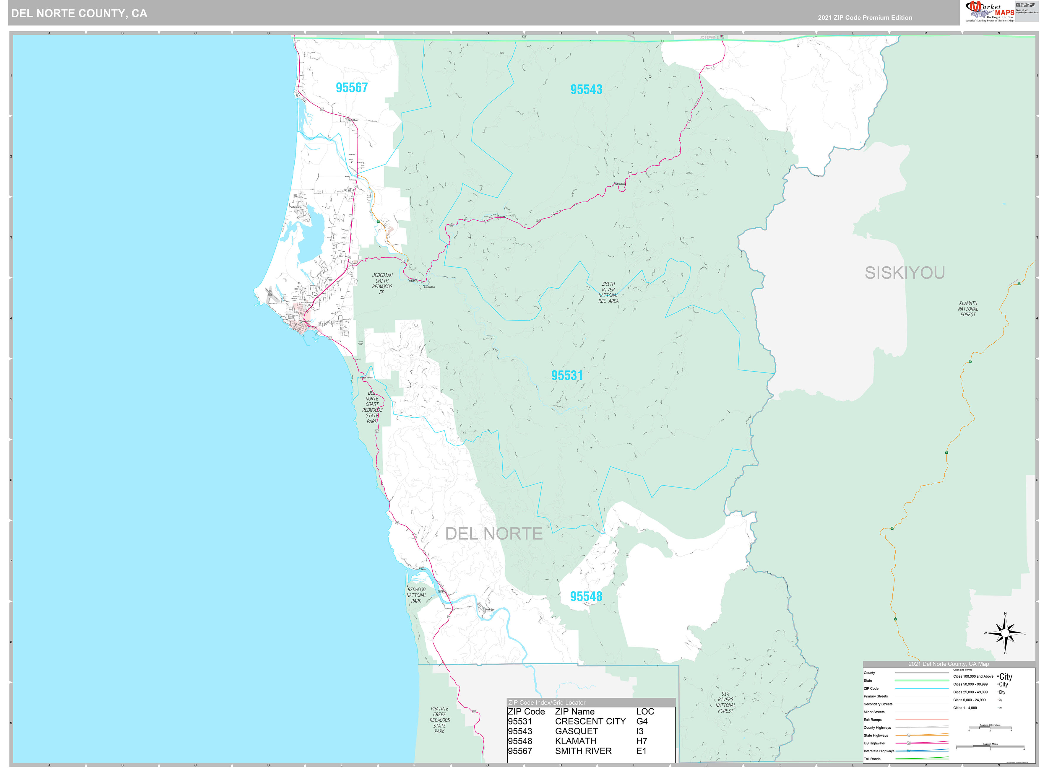 Del Norte County Wall Map Premium Style