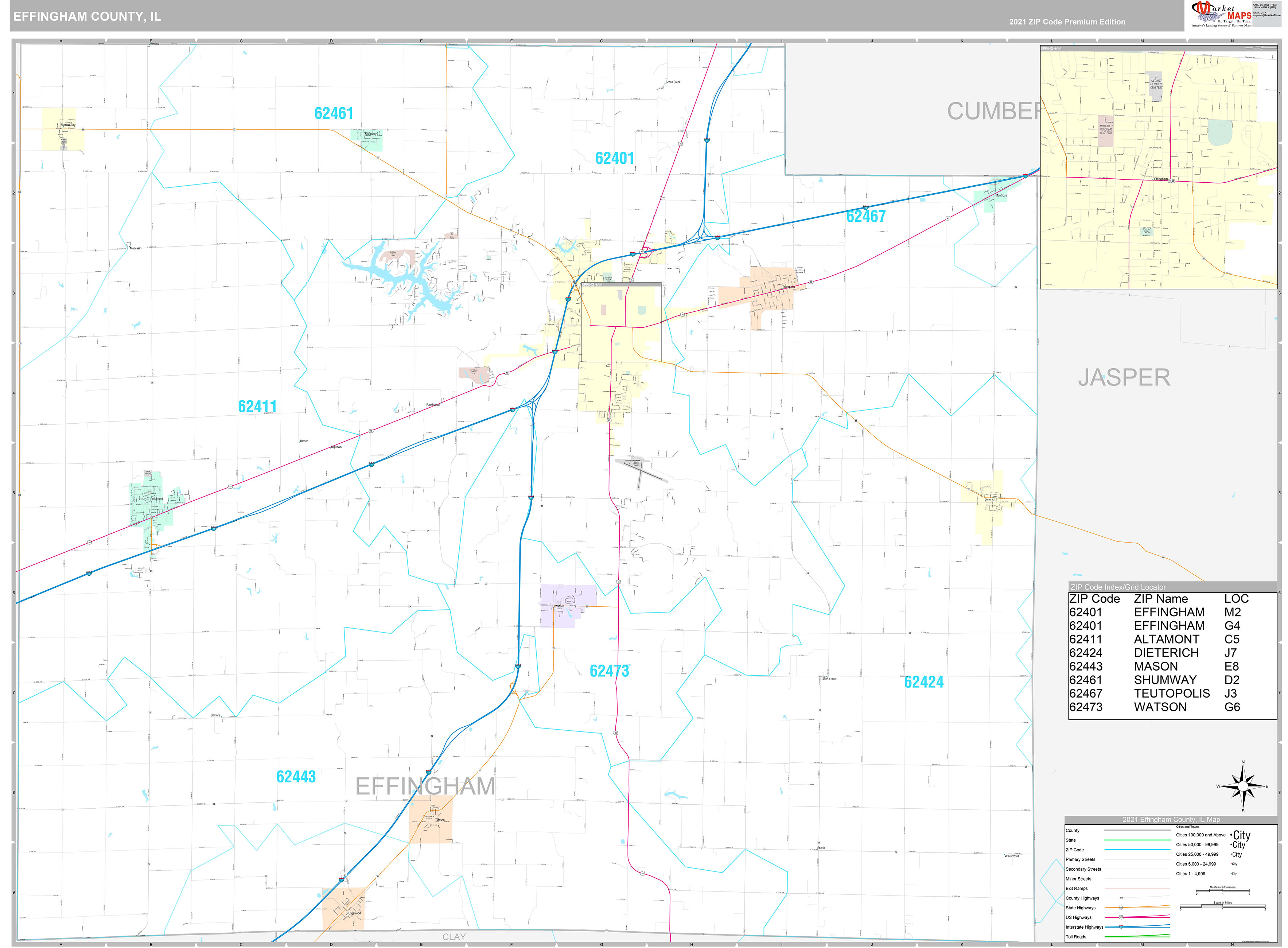 Effingham County Wall Map Premium Style