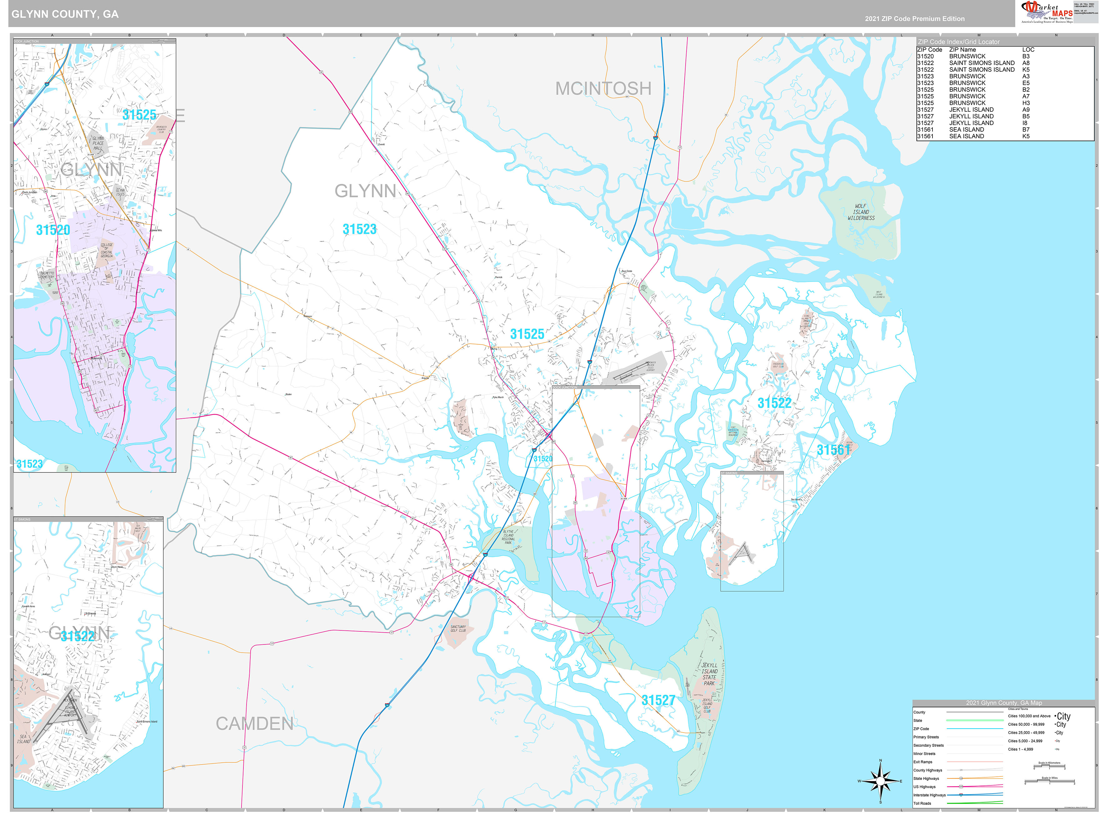 Glynn County Wall Map Premium Style