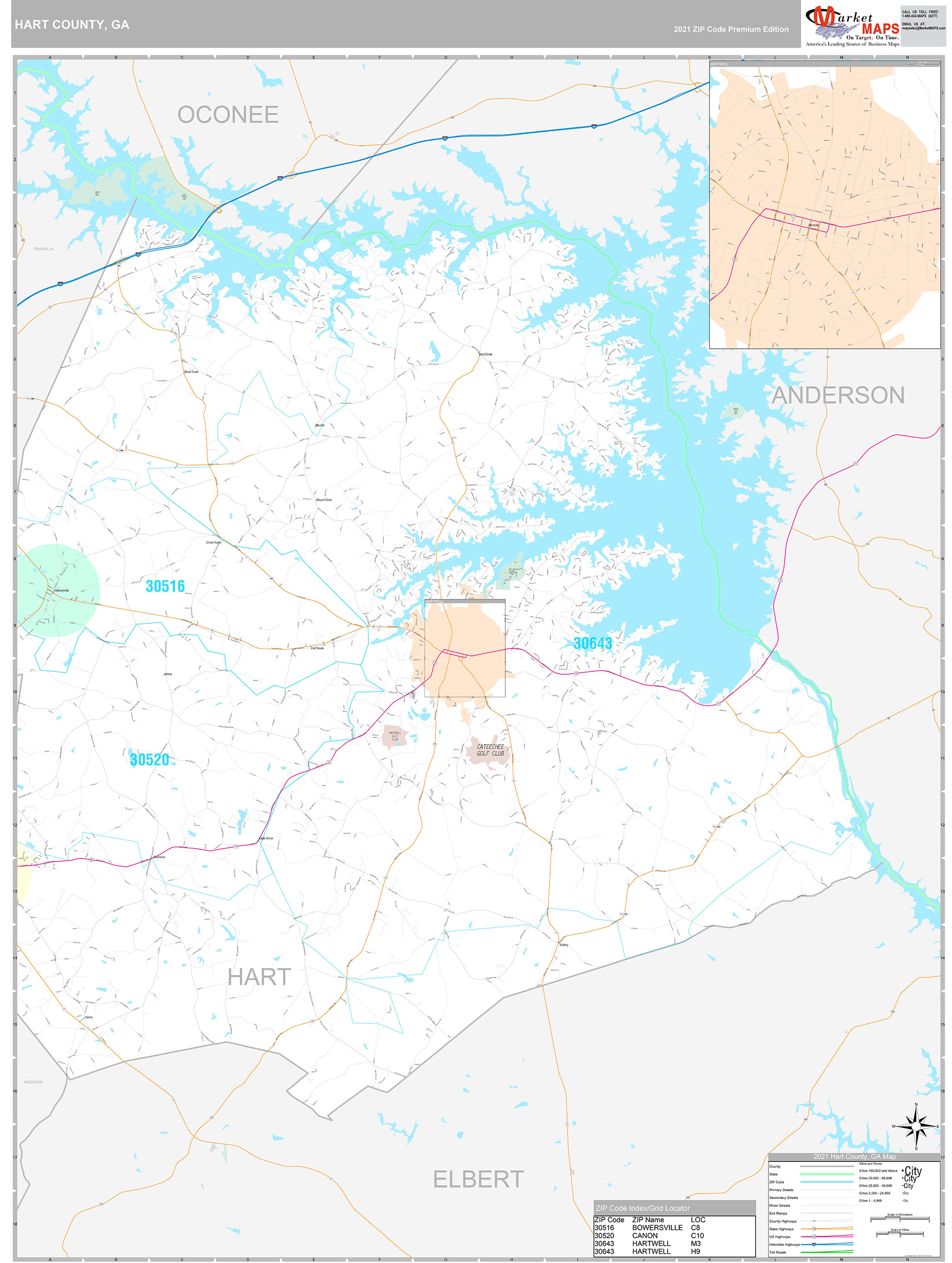 Hart County Wall Map Premium Style