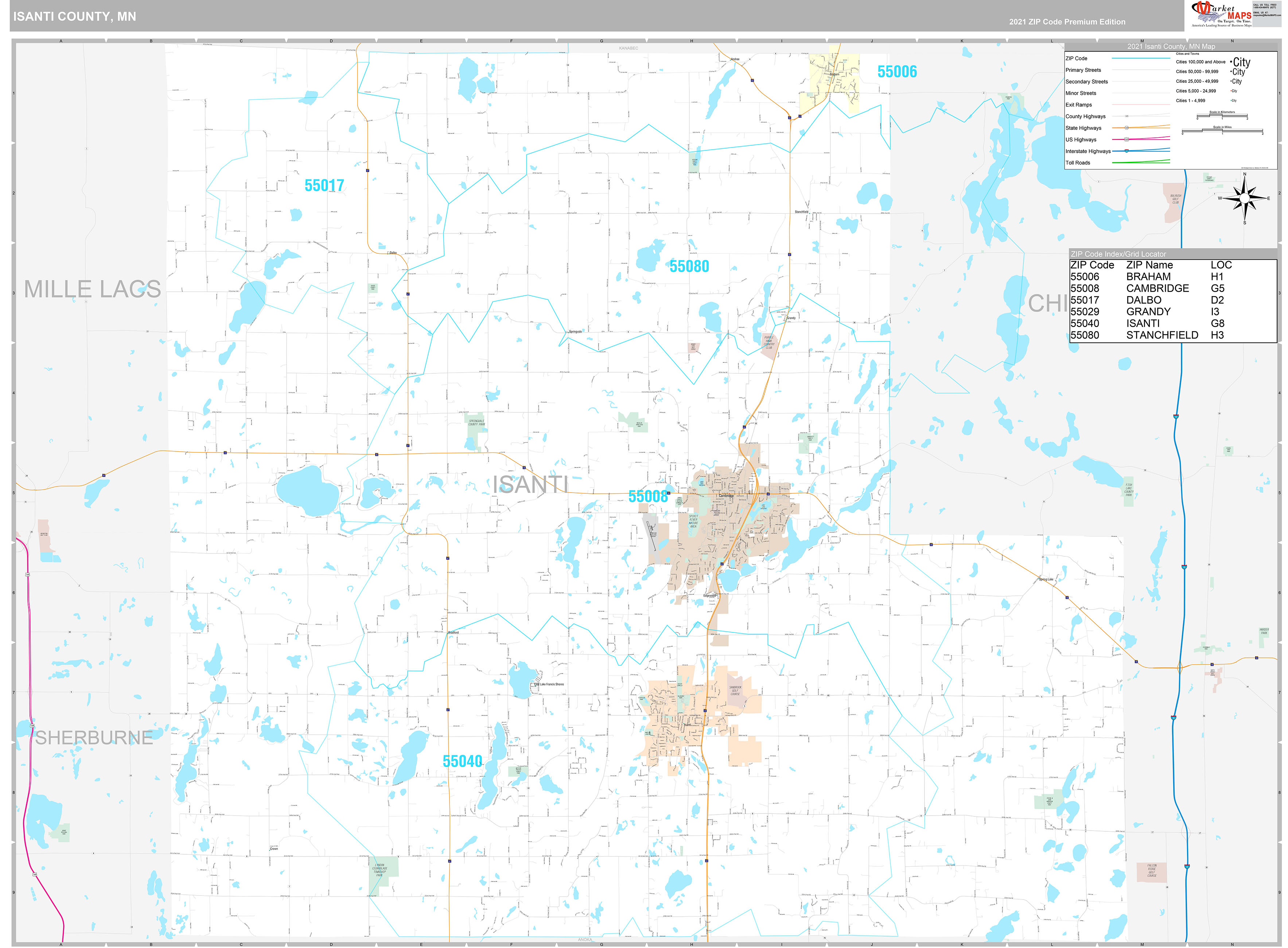 Isanti County Wall Map Premium Style
