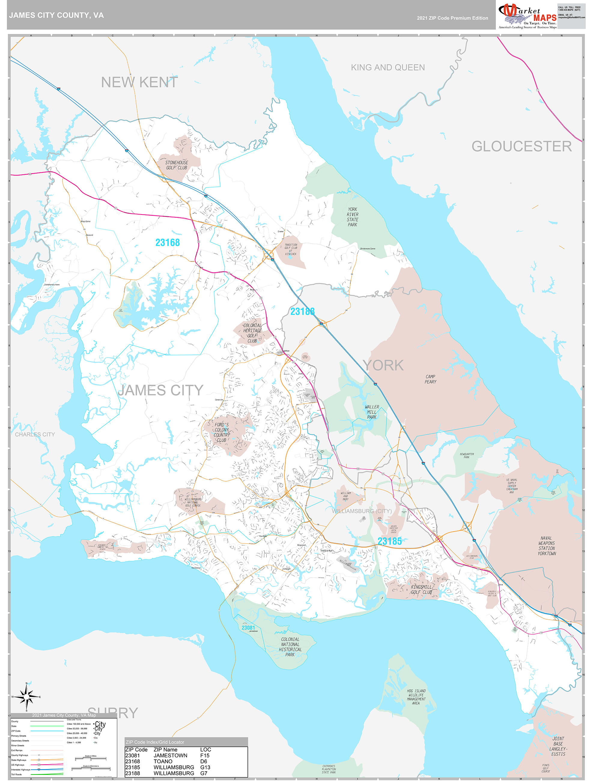 James City County Wall Map Premium Style