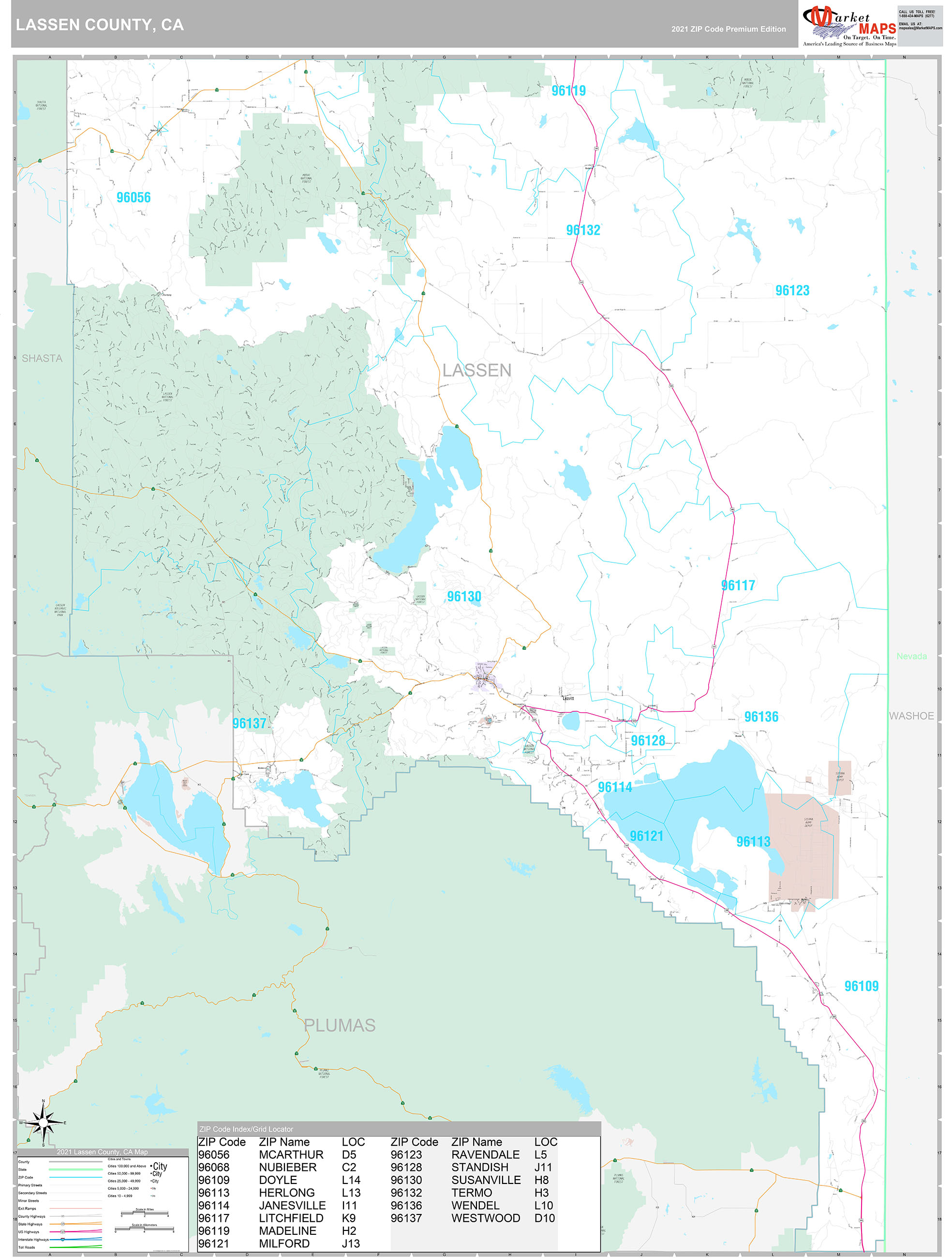 Lassen County Wall Map Premium Style