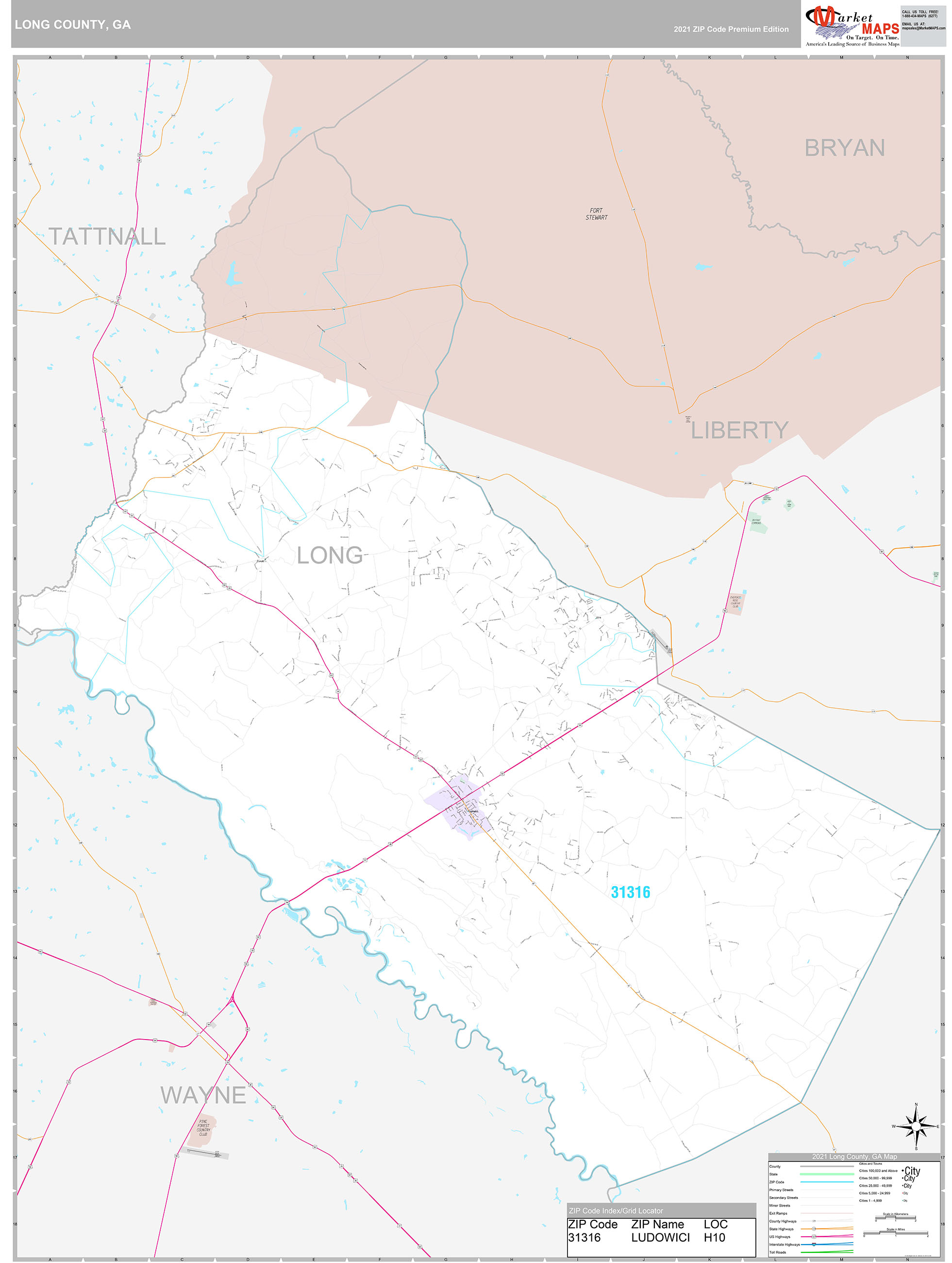 Long County Wall Map Premium Style