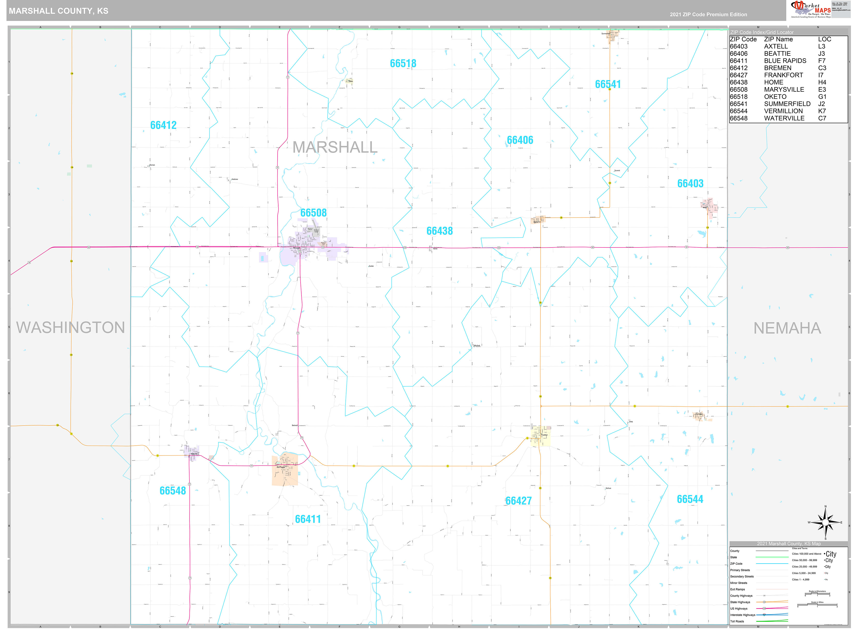 Marshall County Wall Map Premium Style