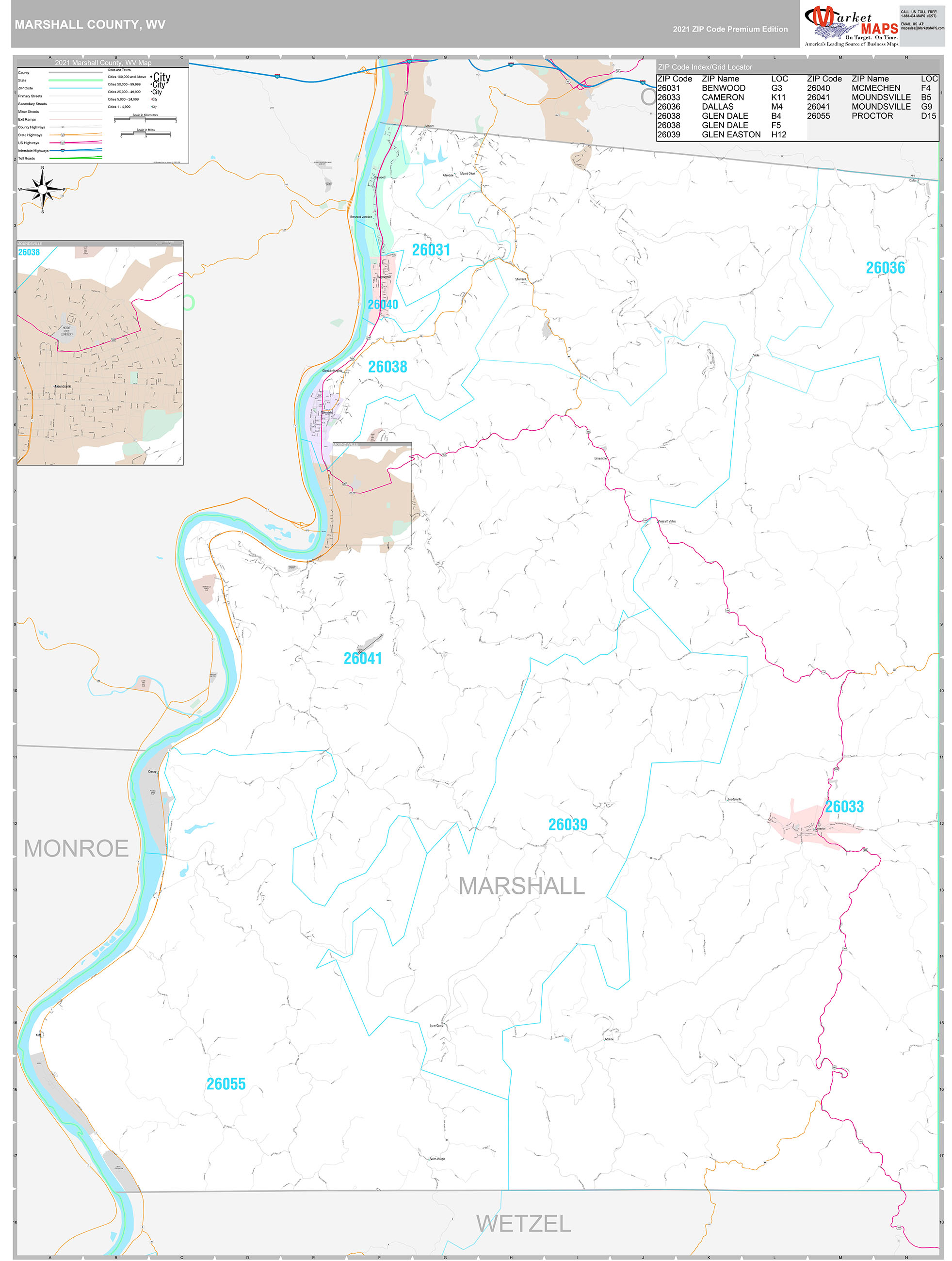 Marshall County Wall Map Premium Style
