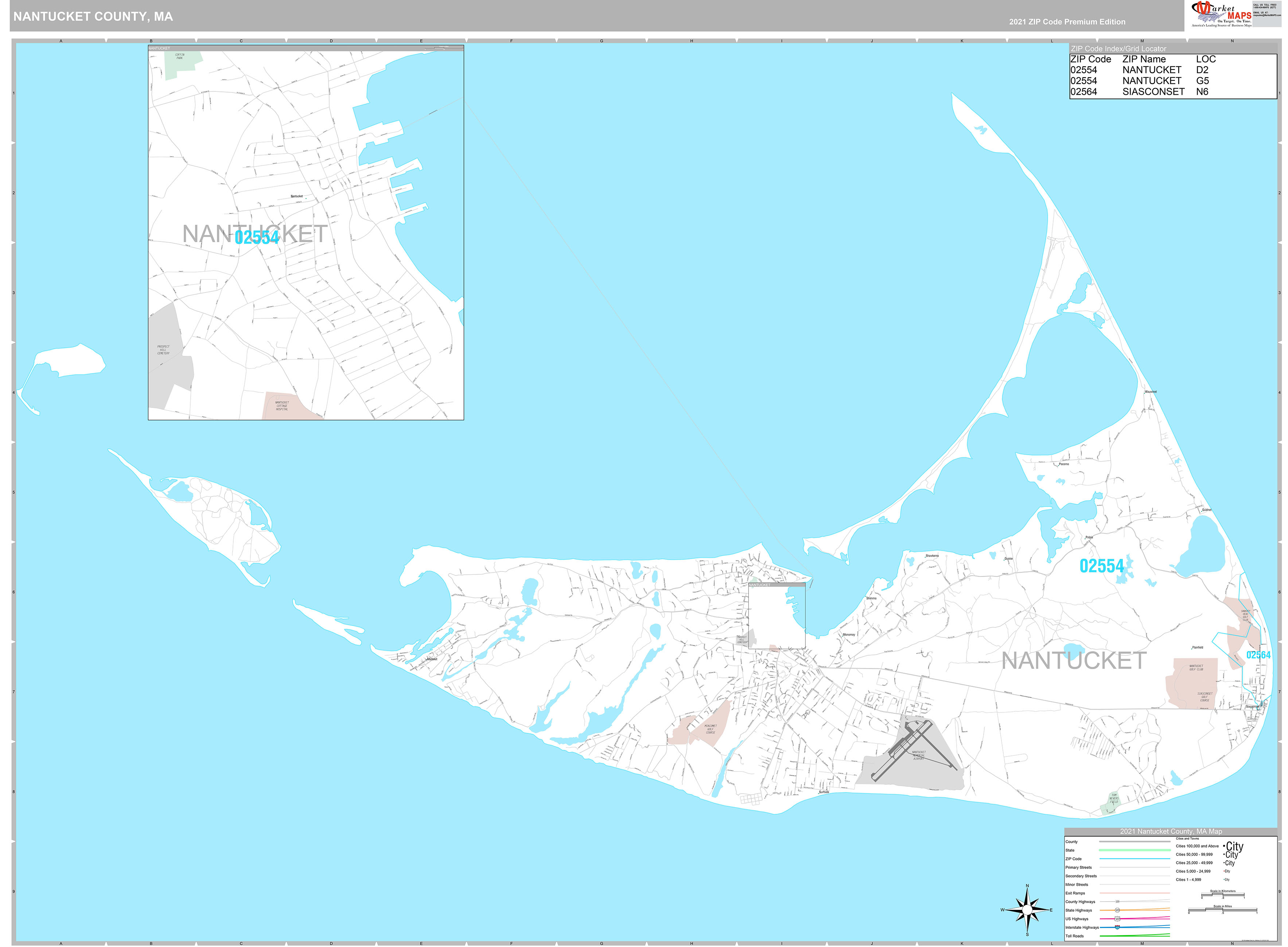 Nantucket County Wall Map Premium Style